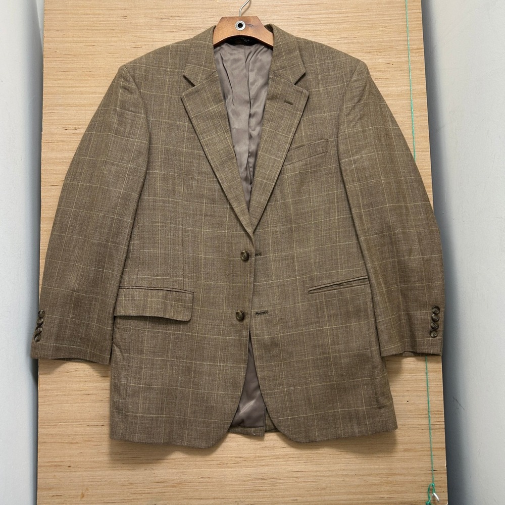 Jos. A. Bank Mens Brown Plaid Herringbone Two Button Sport Coat Blazer 46R